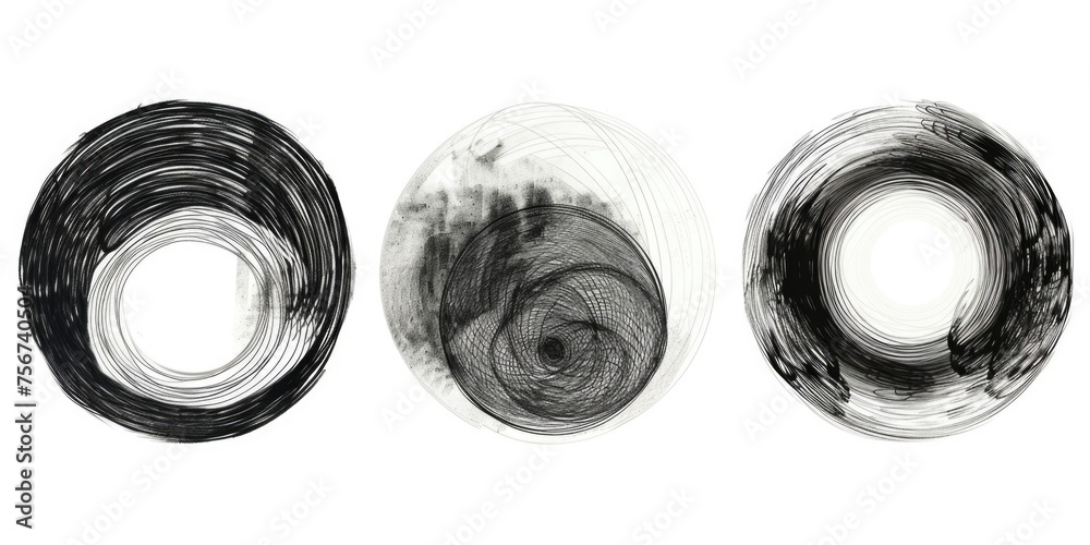Poster three black and white circles on a white background. suitable for graphic design projects