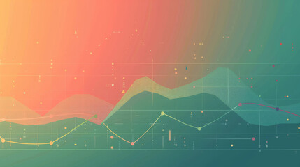 Abstract financial data graph overlay on multicolored background
