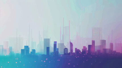 Abstract city skyline with colorful gradient overlay