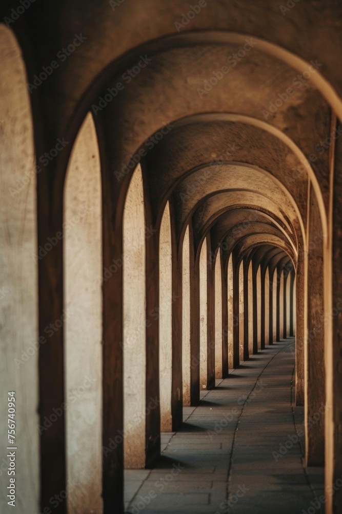 Poster a long row of arches in a building, suitable for architectural projects