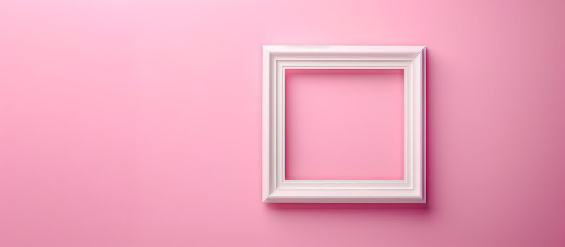 white blank picture frame close-up on a simple soft pink background, minimalist, copy space