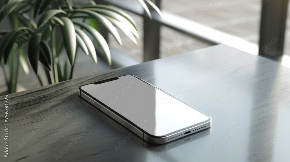 Aufkleber a modern cell phone resting on a rustic wooden table. perfect for technology and lifestyle concepts