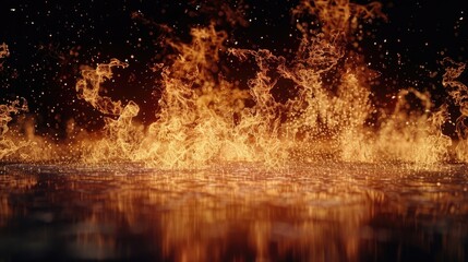 Fire spewing out of the water, suitable for natural disaster concepts