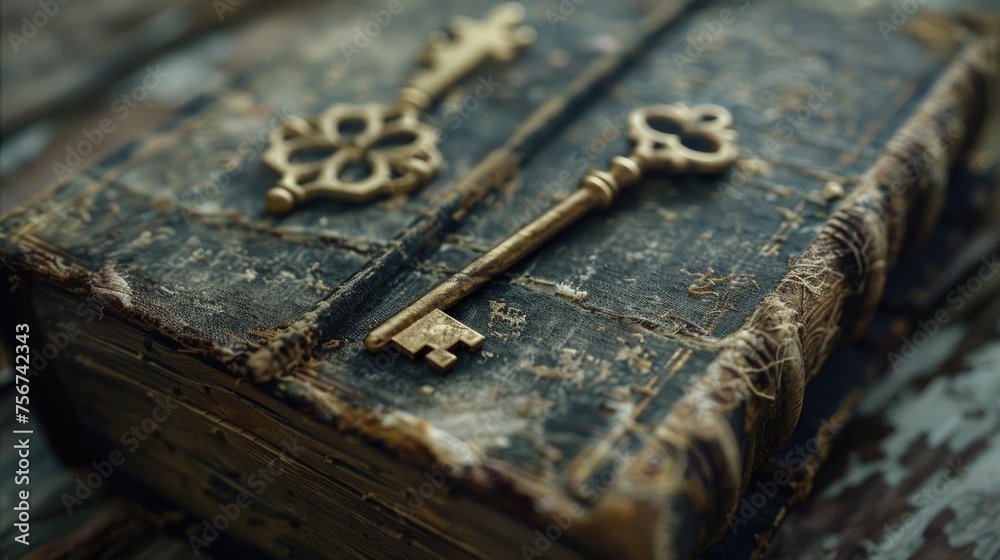 Poster an old book with a bunch of keys on top