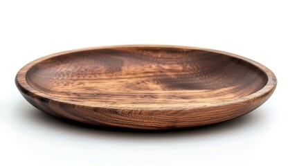 A wooden bowl placed on a white surface. Perfect for kitchen or food-related designs