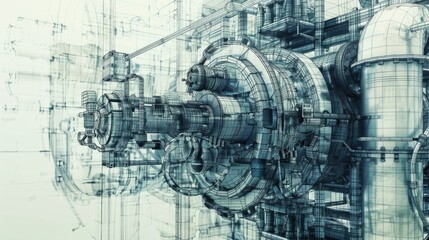 Detailed drawing of a large industrial machine, suitable for technical manuals or educational materials