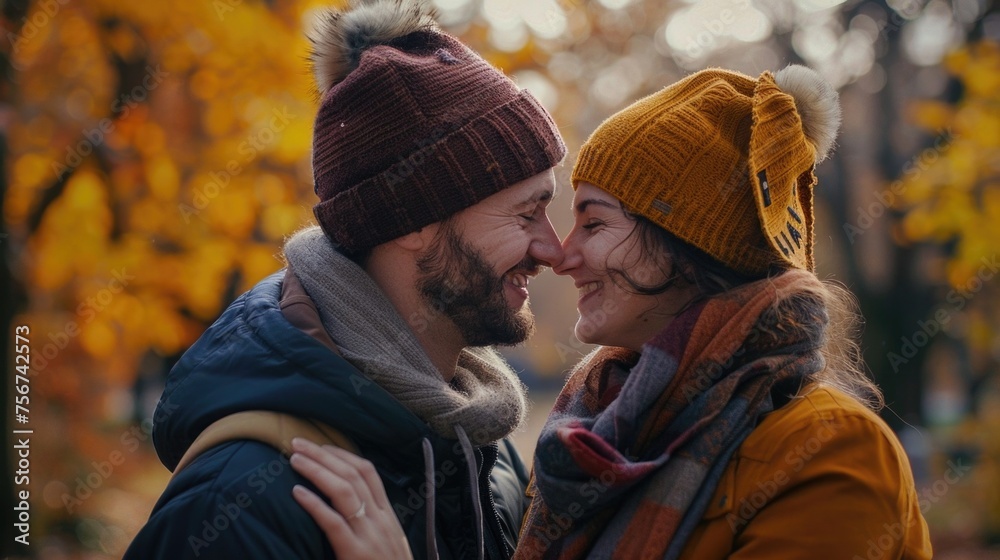Poster a man and a woman smiling at each other. suitable for various concepts and designs