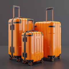 Three suitcases Polycarbonate suitcases Orange suitcases.