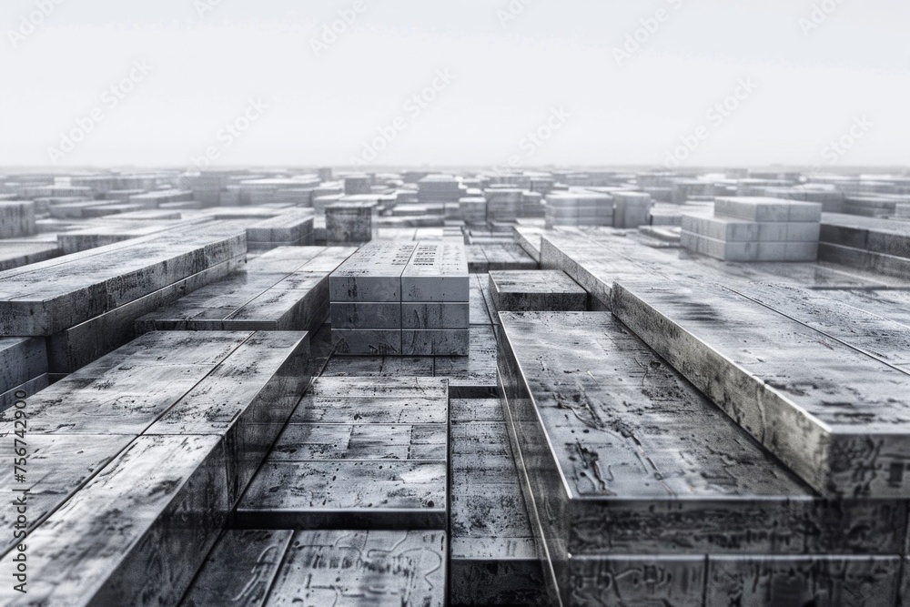 Aufkleber A large group of concrete blocks stacked on top of each other. Can be used for construction or industrial concepts.