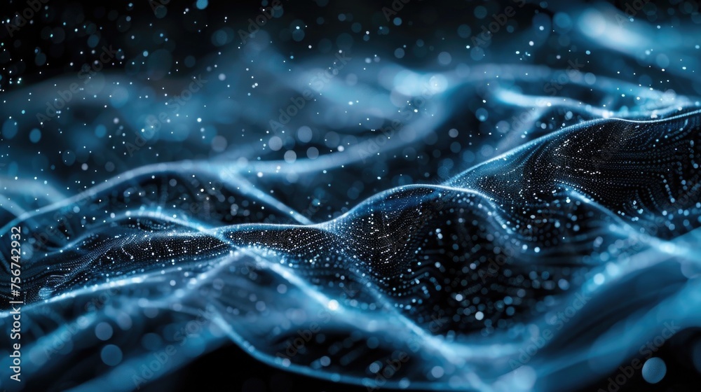 Poster Close up of a wave of water on a black background. Suitable for various design projects