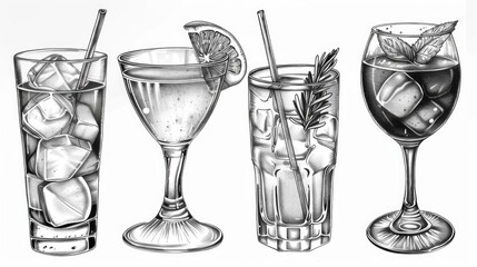 Illustration of different types of cocktail glasses. Great for bar menus or party invitations