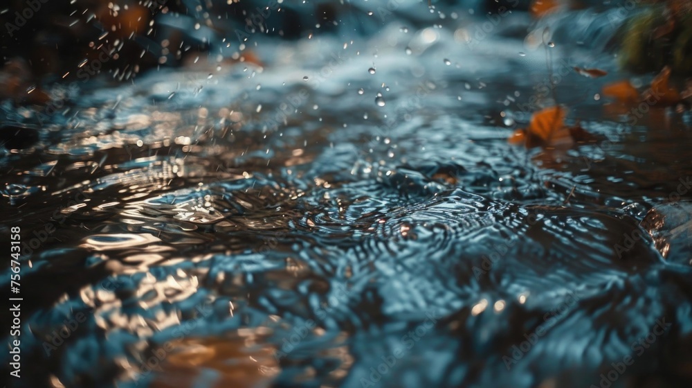 Poster close up of water with leaves on the ground. suitable for nature and environment concepts