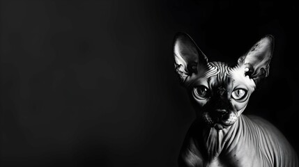 Portrait of a sphynx cat on a black background