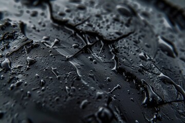 Close-up of water droplets on a black surface. Great for backgrounds