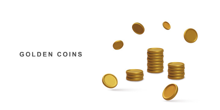 3d Realistic golden coins. Vector illustration.