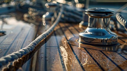 Detailed view of a rope on a boat, suitable for nautical themes - obrazy, fototapety, plakaty