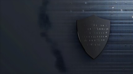 Protection shield with binary code on grey background. Data security concept - obrazy, fototapety, plakaty