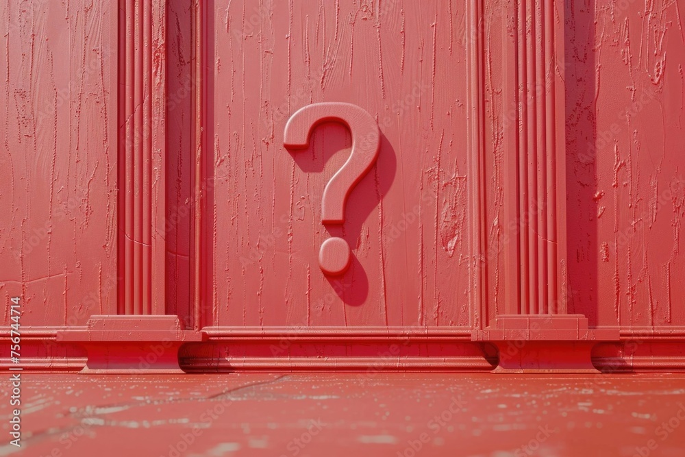 Aufkleber Red door with a question mark symbol on it. Suitable for concepts of mystery and uncertainty