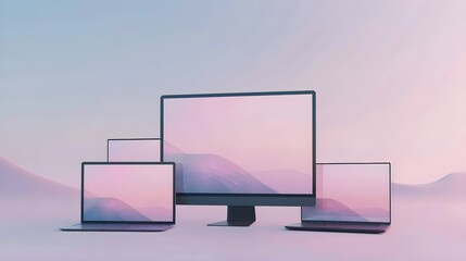 Realistic set of monitor, laptop, smartphone. 3d devise mockup set vector. Realistic screen layout  - obrazy, fototapety, plakaty