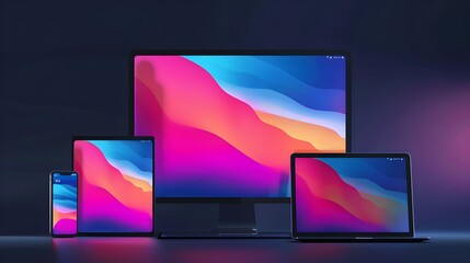 Realistic set of monitor, laptop, smartphone. 3d devise mockup set vector. Realistic screen layout 