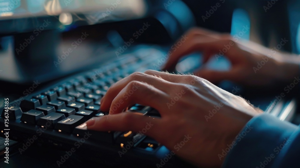 Leinwandbilder close-up of a person typing on a keyboard. suitable for technology concepts