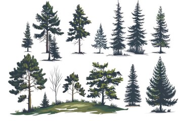 A bunch of trees standing in the grass. Suitable for nature and landscape themes