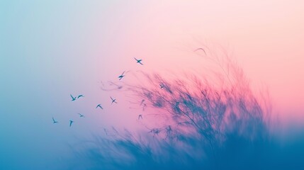 Pastel colored background with silhouettes