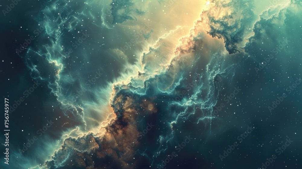 Poster a space filled with lots of stars and clouds. perfect for science fiction projects
