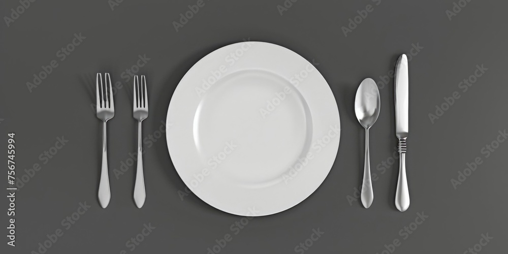 Poster Table setting with essential utensils for dining. Ideal for restaurant menus or food blogs