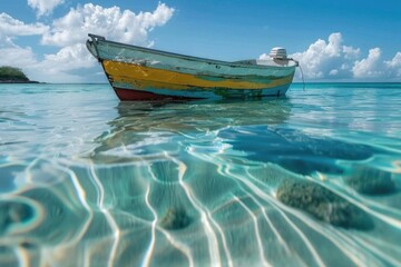 A boat floating in the vast ocean, suitable for travel and adventure concepts