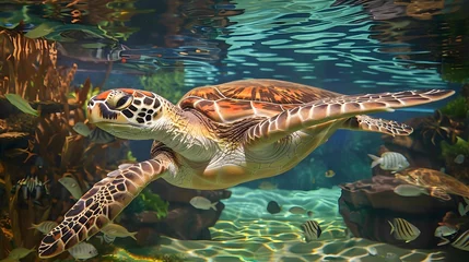 Poster sea turtle swimming in water © PSCL RDL