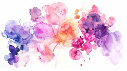 Vibrant Watercolor Splotches Bouquet on White Background Generative AI