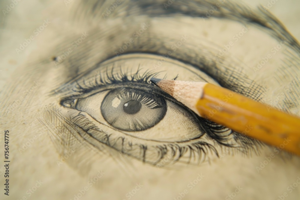 Poster detailed close up of a pencil sketching an eye. suitable for art and creativity concepts