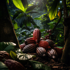 cacao plant in rainforest сreated with Generative Ai
