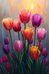 Tulips in the garden. AI generated art illustration.