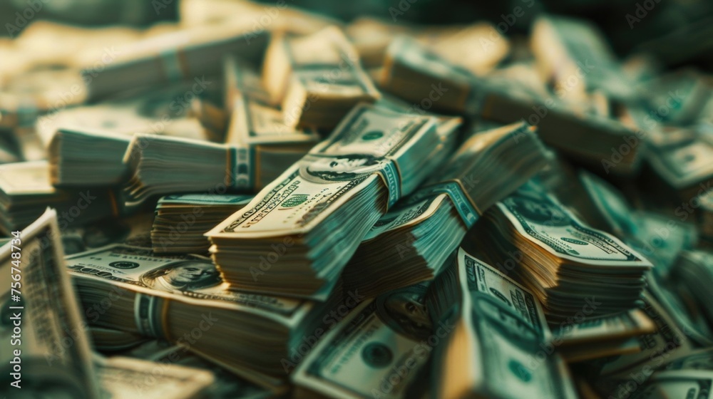 Poster stack of money on a table, suitable for financial concepts or business presentations