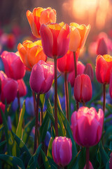 Fototapeta premium Tulips in the garden. AI generated art illustration.