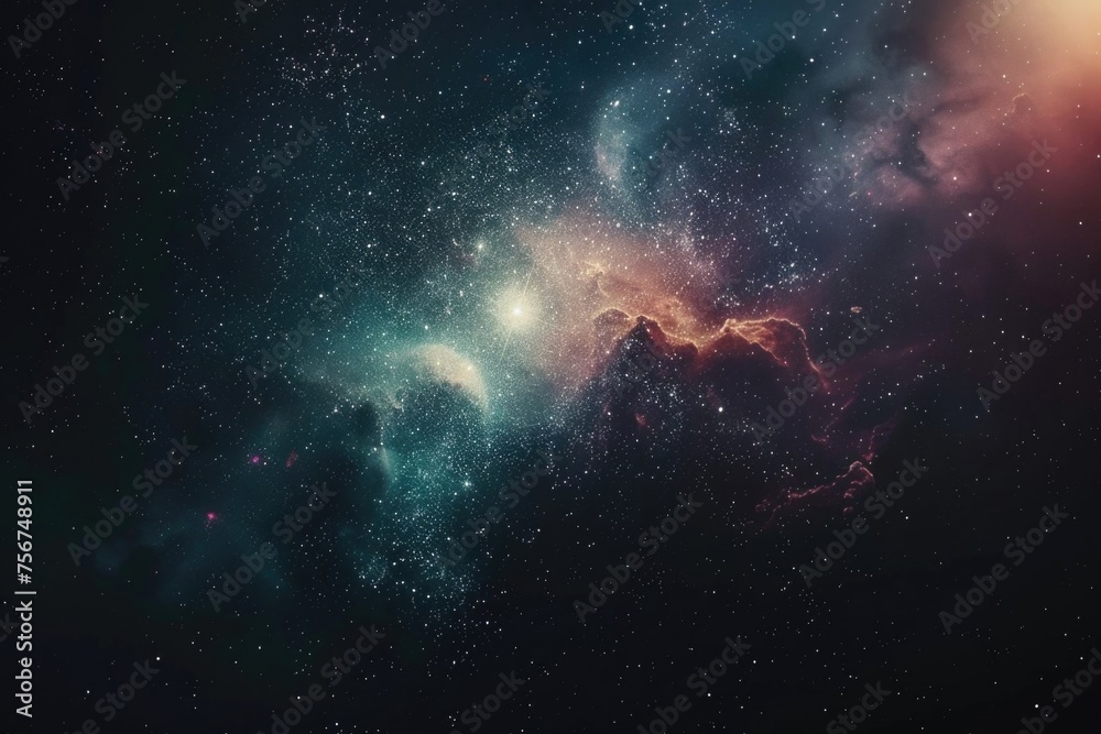 Poster A mesmerizing view of a space filled with countless stars and colorful nebulas. Perfect for educational materials or astronomy enthusiasts