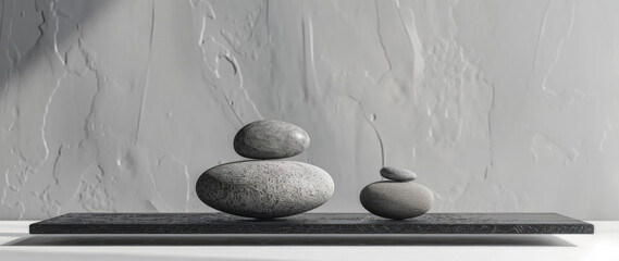 Couple of rocks sitting on top of a table. Suitable for home decor or natural elements theme