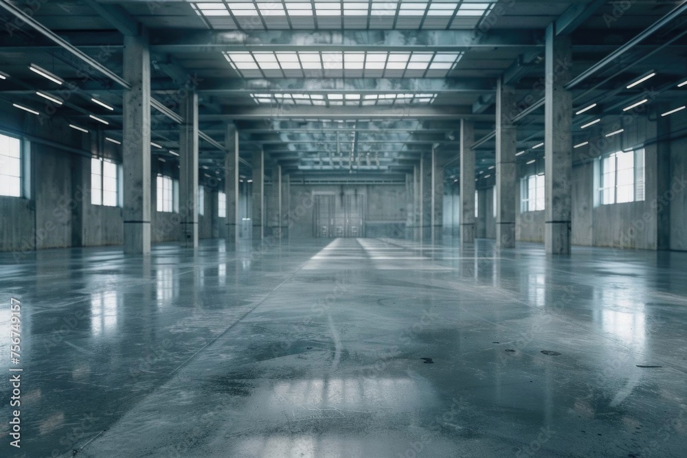 Poster An empty industrial building with many windows. Suitable for architectural and urban concepts