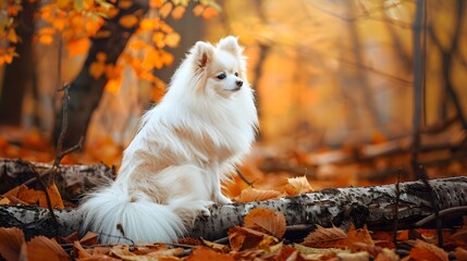 Naklejka na ściany i meble Spitz dog beautiful portrait in the autumn forest