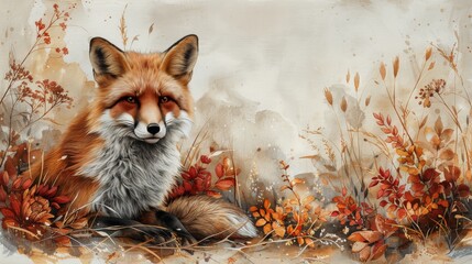 Obraz premium Fox Sitting in Grass