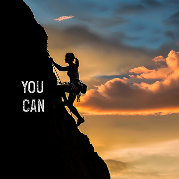 Motivational rock climbing silhouette with the text You Can 