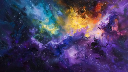 Extra Large Oil Painting of a Vibrant Nebula in Space Generative AI