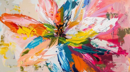 Colorful Abstract Flower Oil Painting on Extra Large Canvas Generative AI