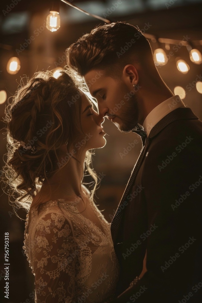 Poster A man and a woman standing next to each other. Suitable for various concepts and themes