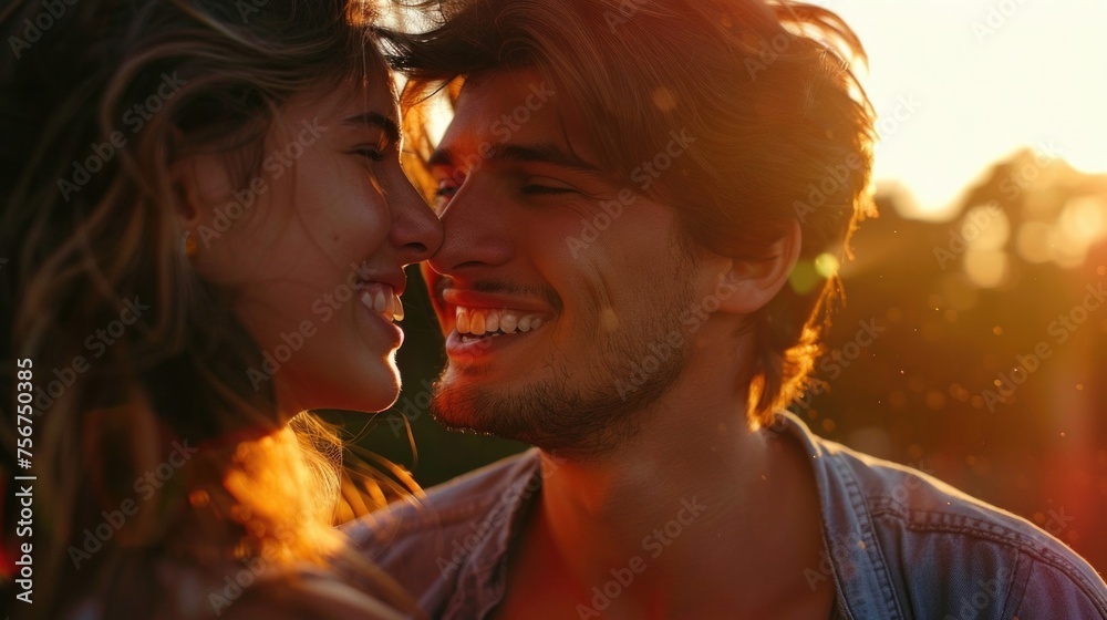 Poster a man and a woman smiling at each other. suitable for various concepts