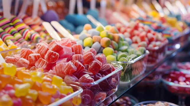 Sweets on display for pick and mix in candy shop