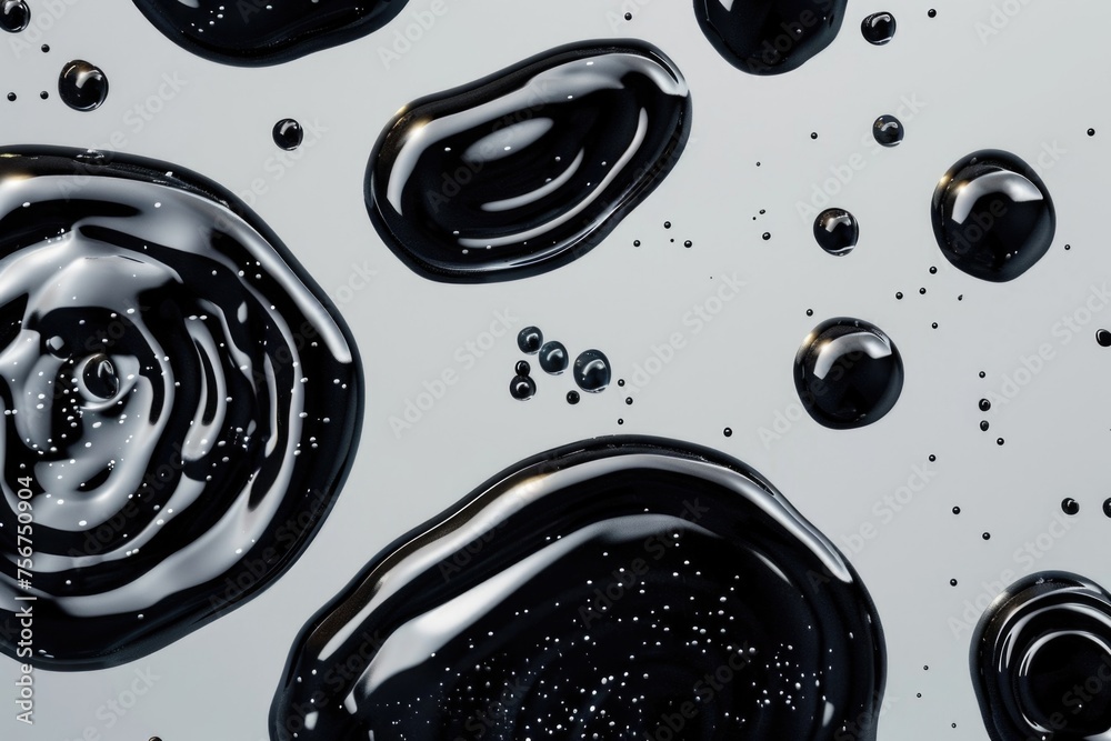 Poster Black bubbles floating on top of each other, suitable for abstract concepts
