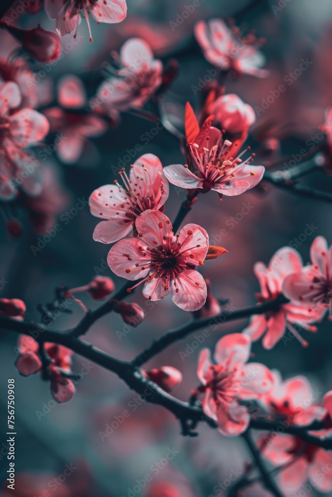 Poster close-up view of flowers on a tree, ideal for nature concepts
